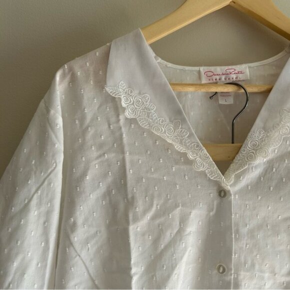 Vintage Oscar De La Renta Pink Label White Cotton Pajamas Set - Picture 5 of 13